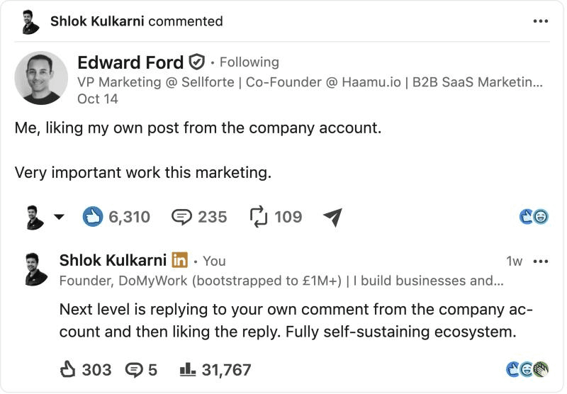 Our comment on Edward Ford's post: 303 reactions and 31,767 impressions